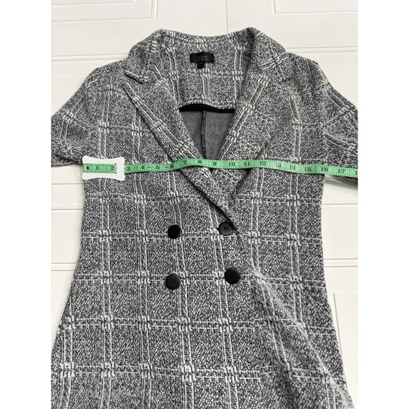 Topshop Women Jacket 4 Black White Pea Coat Plaid Pockets Collared Blazer - Picture 6 of 6